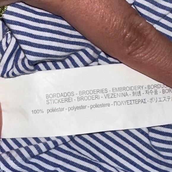 Zara Blue Striped Floral Embroidered Short Sleeve Blouse US M - Picture 7 of 9